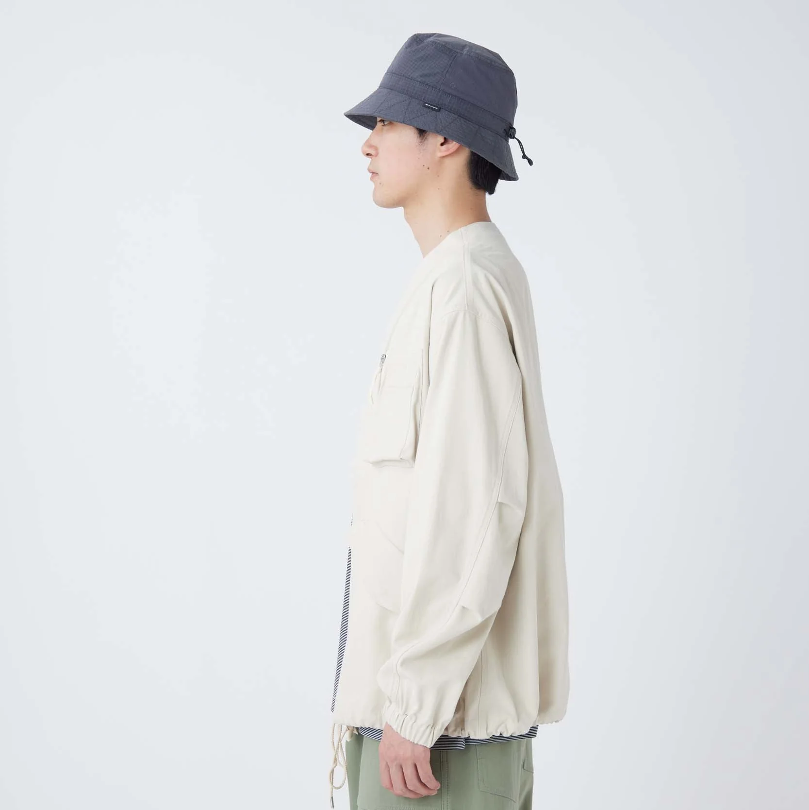 TAKIBI Herringbone Collarless Jacket - Image 10