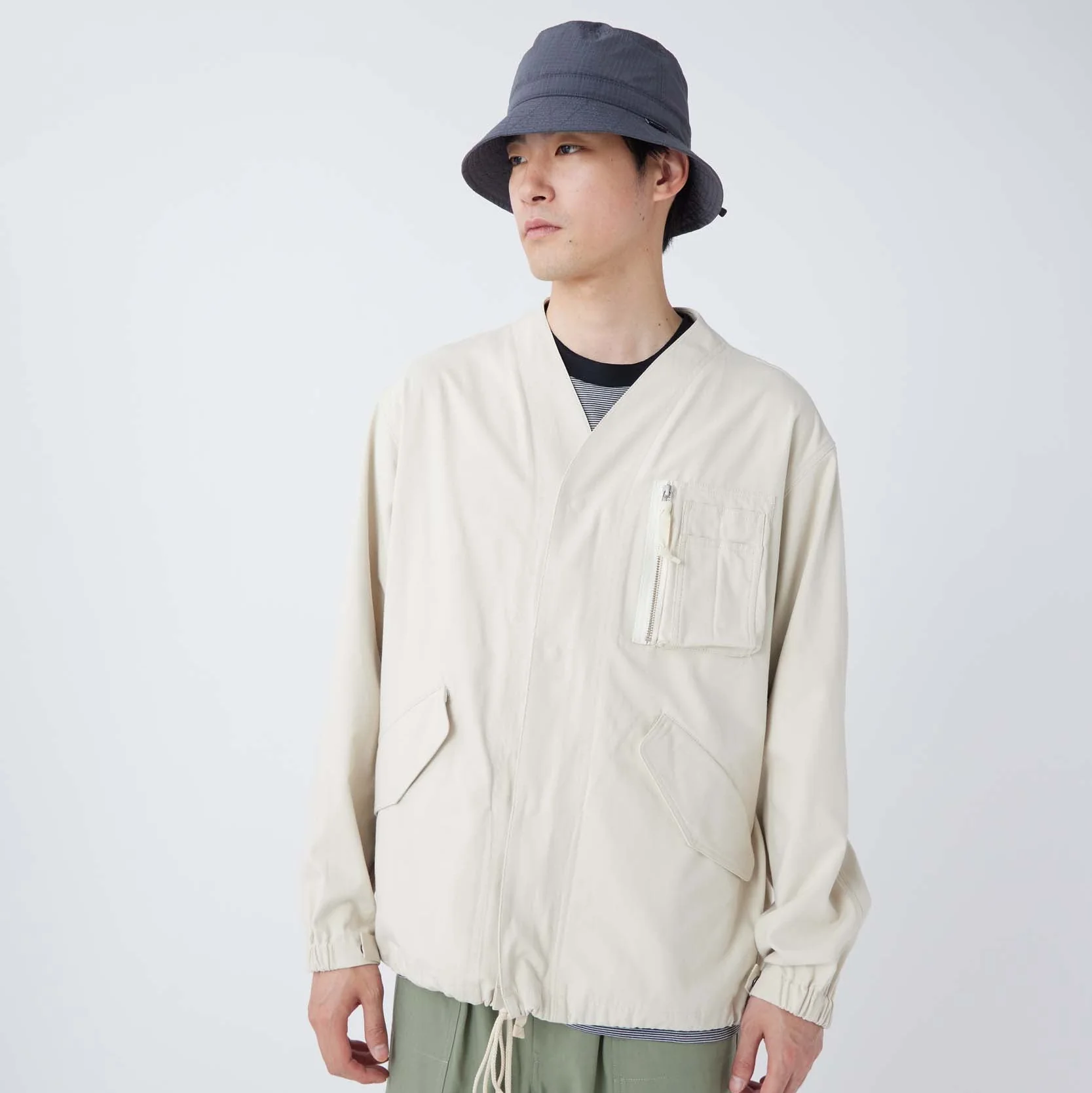 TAKIBI Herringbone Collarless Jacket - Image 16