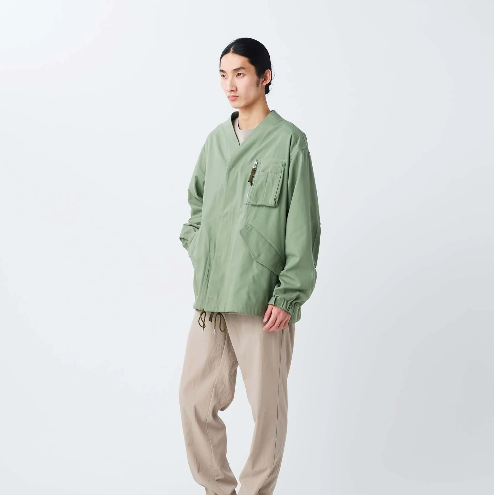 TAKIBI Herringbone Collarless Jacket - Image 20