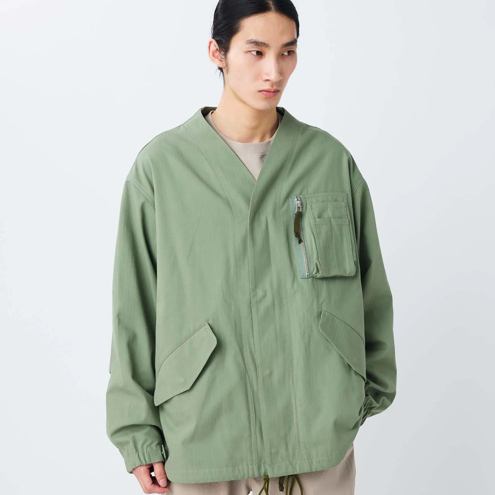 TAKIBI Herringbone Collarless Jacket - Image 21