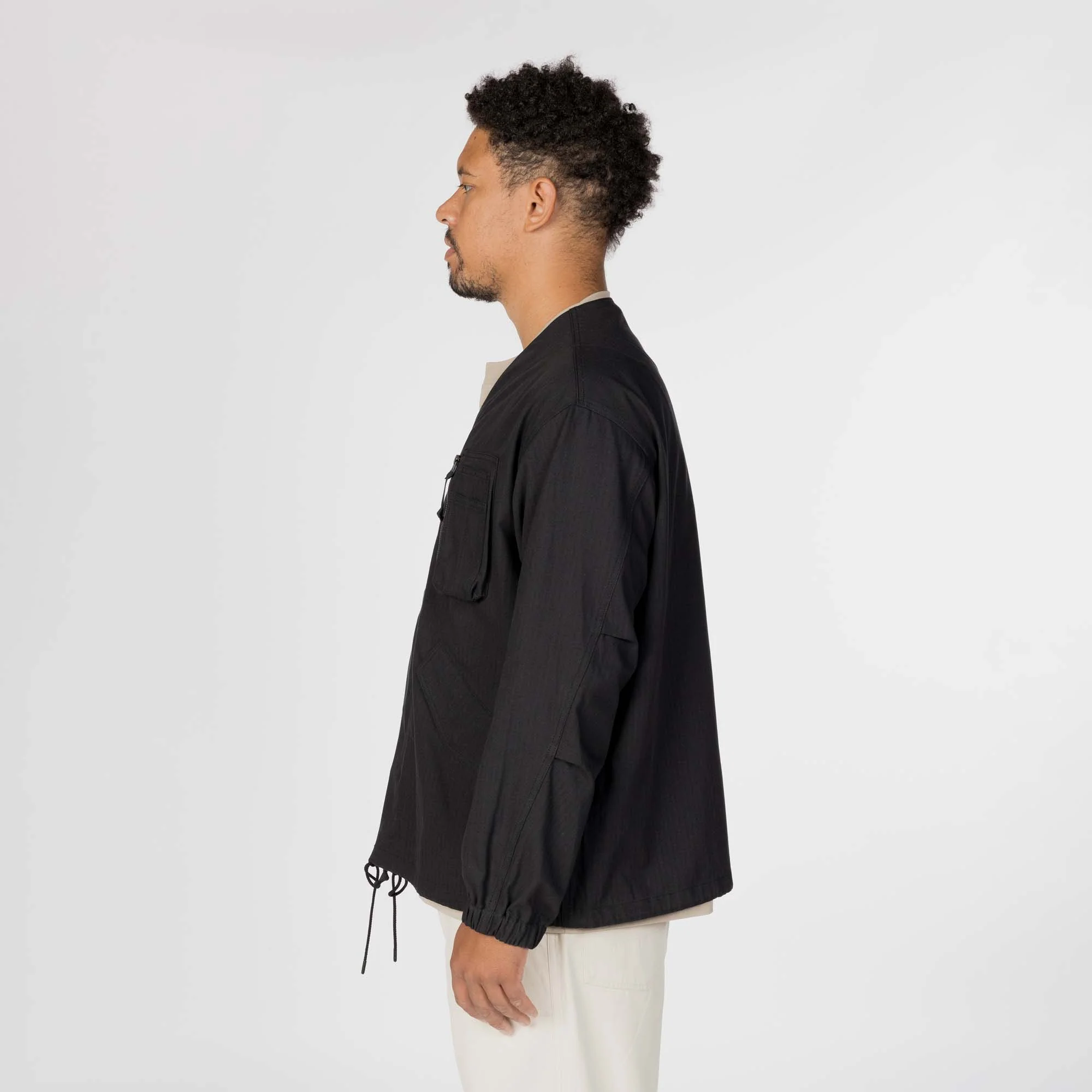 TAKIBI Herringbone Collarless Jacket - Image 3