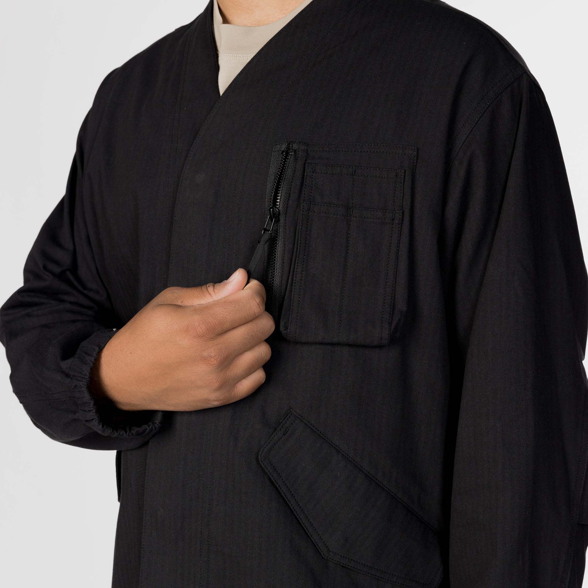 TAKIBI Herringbone Collarless Jacket - Image 5