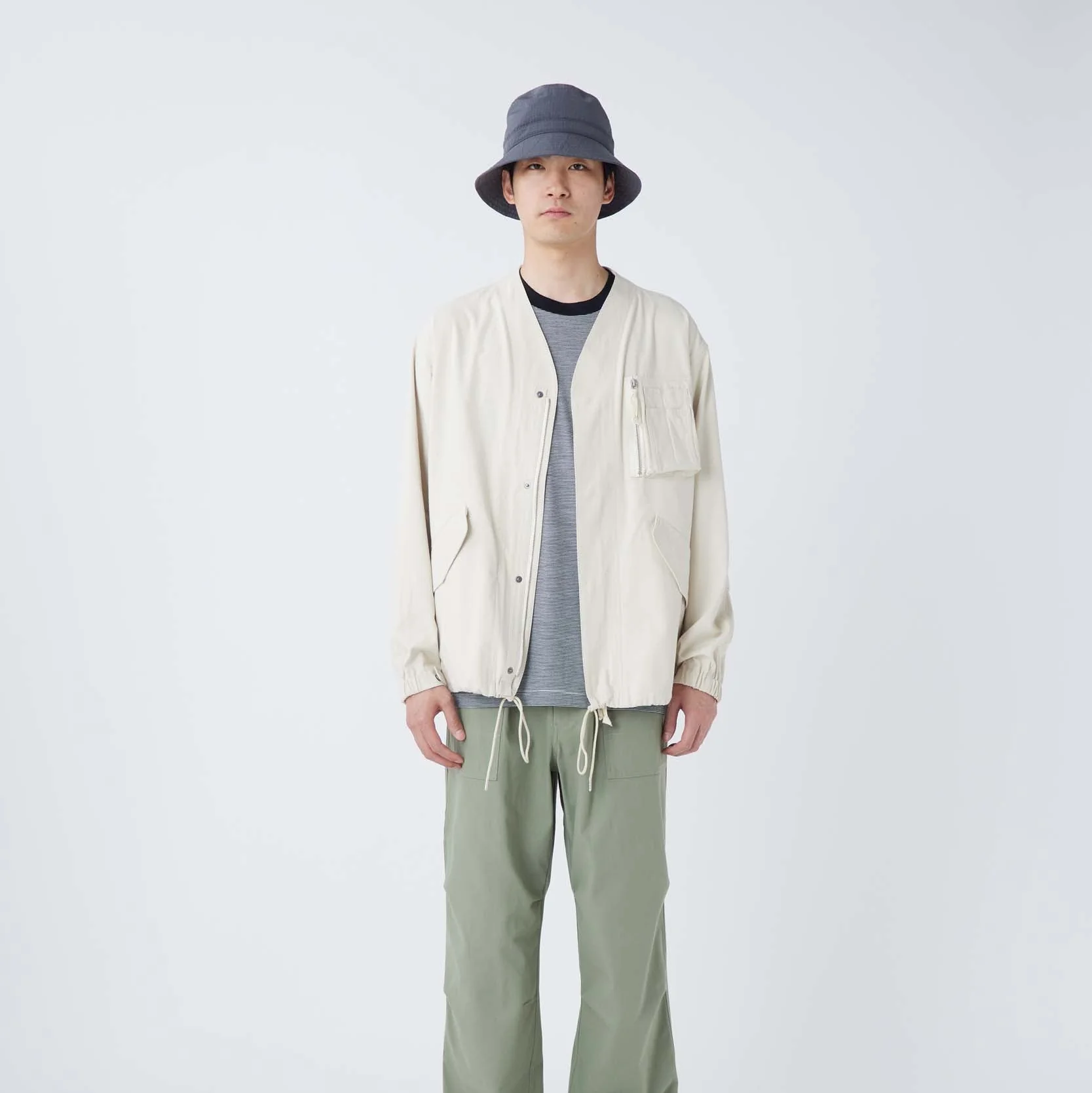 TAKIBI Herringbone Collarless Jacket - Image 8